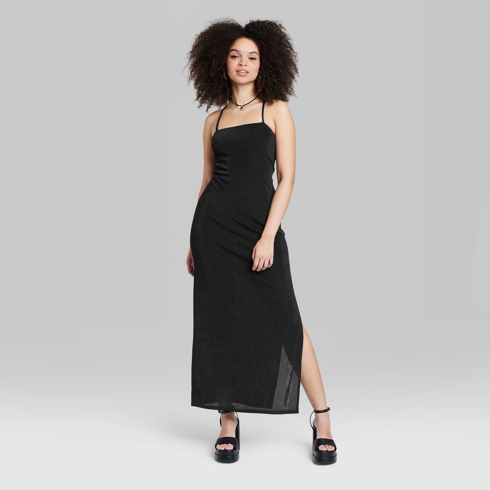 Wild Fable Women's XXS Bodycon Maxi Dress in Black with Lace-Up Back