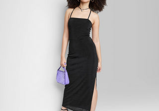 Wild Fable Women's XXS Bodycon Maxi Dress in Black with Lace-Up Back