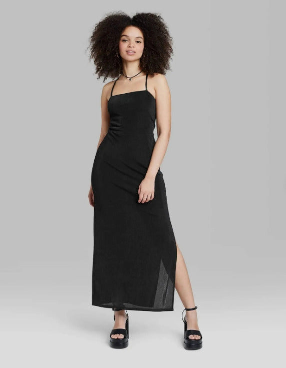 Wild Fable Black Lace-Up Maxi Dress for Women - Size XS