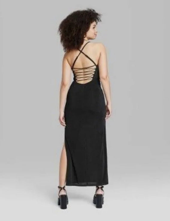 Wild Fable Black Lace-Up Maxi Dress for Women - Size XS