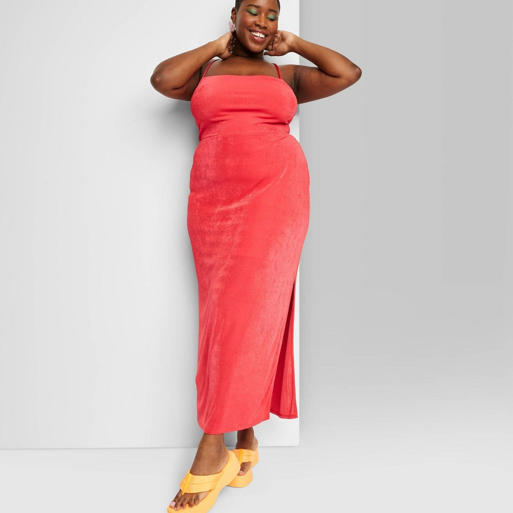 Wild Fable Women's XXL Red Lace-Up Maxi Bodycon Dress