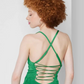 Green Maxi Bodycon Dress for Women with Lace-Up Back Size XXS