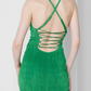 Green Maxi Bodycon Dress for Women with Lace-Up Back Size XXS