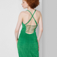 Green Maxi Bodycon Dress for Women with Lace-Up Back Size XXS
