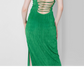 Green Maxi Bodycon Dress for Women with Lace-Up Back Size XXS