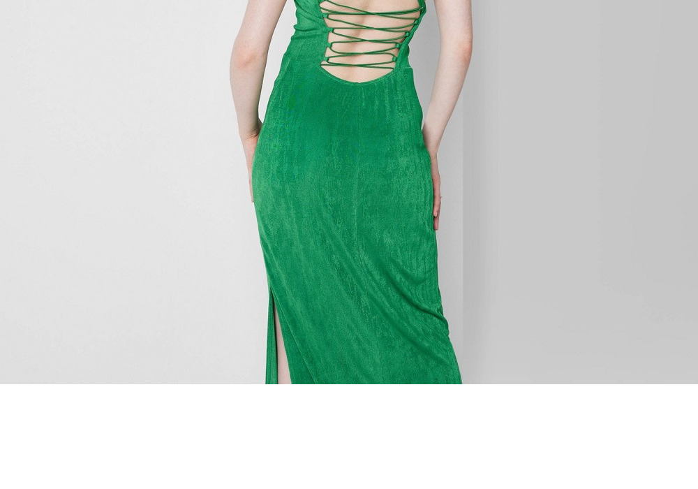 Green Maxi Bodycon Dress for Women with Lace-Up Back Size XXS