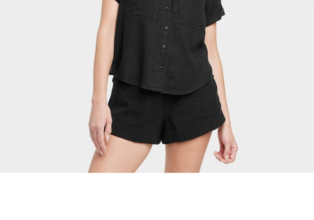 Black Linen Shirt for Women - Size M with Short Sleeves and Buttons, Universal Thread