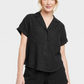 Black Linen Shirt for Women - Size M with Short Sleeves and Buttons, Universal Thread