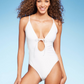 Shade & Shore Women's White Tie-Front Plunge One Piece Monokini Swimsuit Size M
