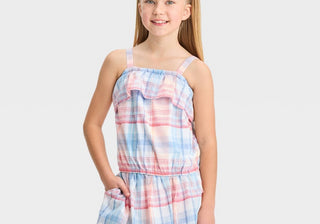 Girls Plaid Tank Top in Red White Blue Size XL - Cat & Jack