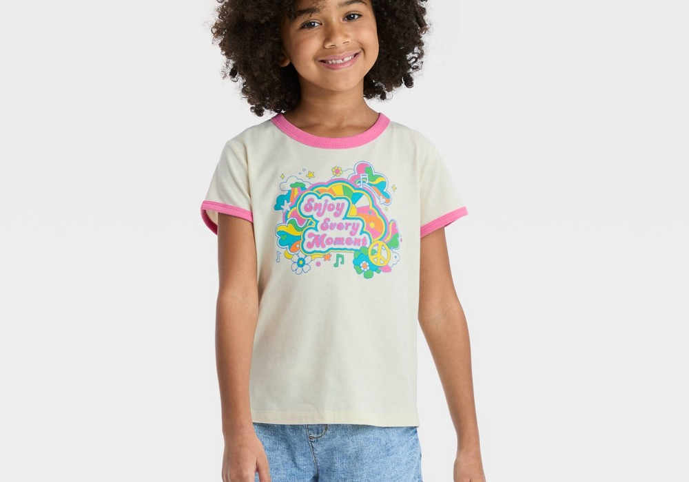 Cat & Jack Girls Short Sleeve White Ringer T-Shirt Size XXL Plus