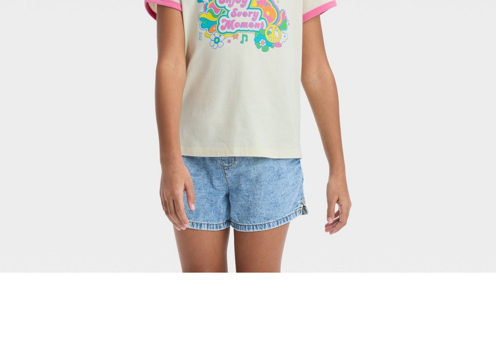 Cat & Jack Girls Short Sleeve White Ringer T-Shirt Size XXL Plus