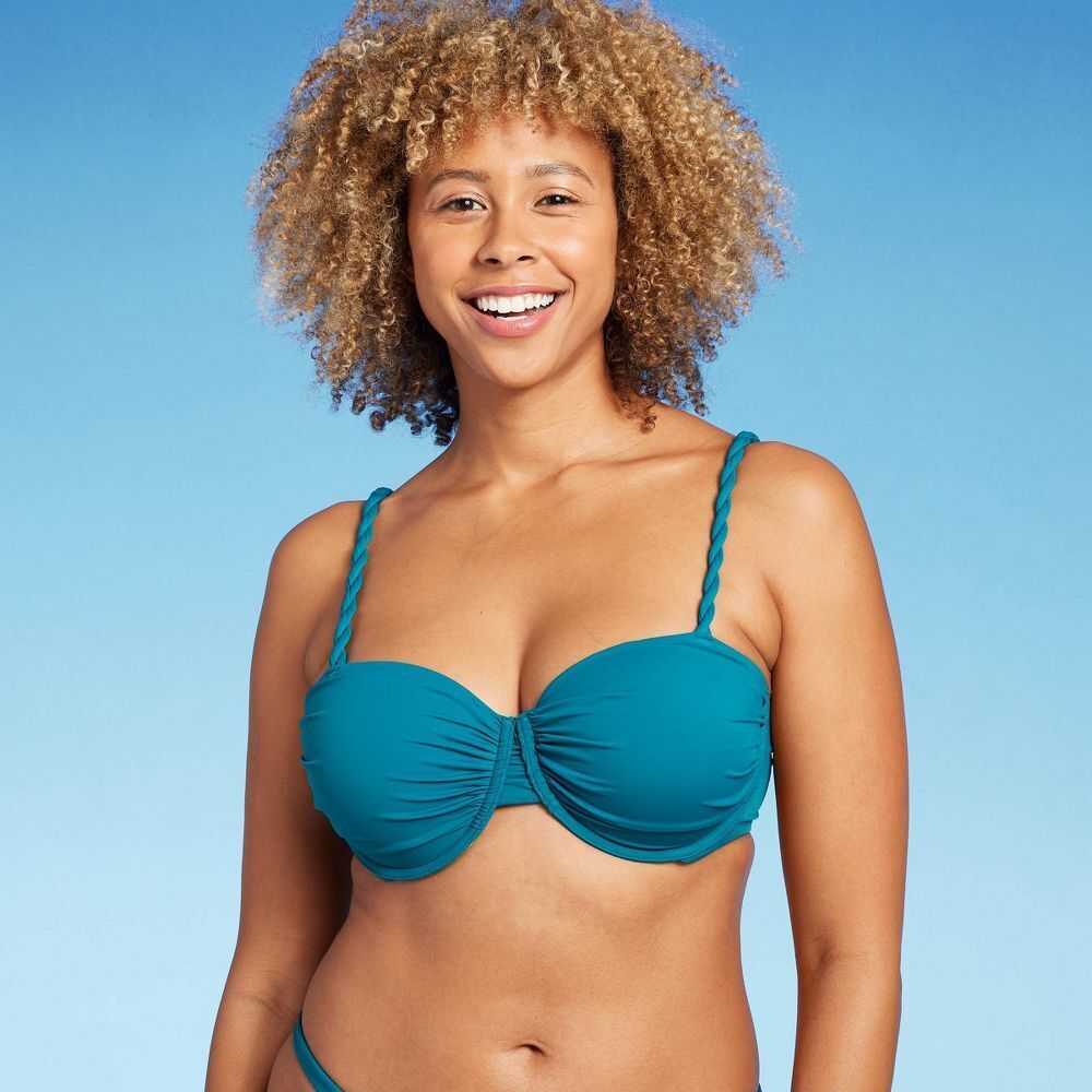 Shade & Shore Women's Teal Blue Underwire Bikini Top Size 34B with Light Lift