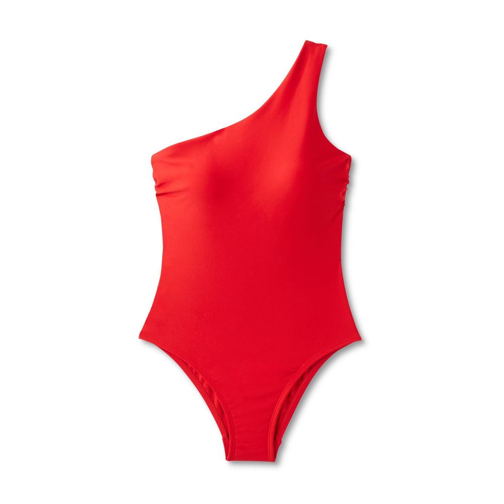Kona Sol Women's One Shoulder Swimsuit Red L - Medium Coverage with Tummy Control