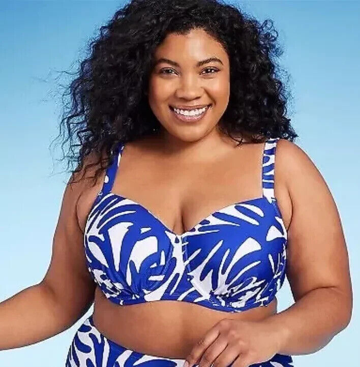 Kona Sol Women's Underwire Bikini Top - Coral Print Blue Size M