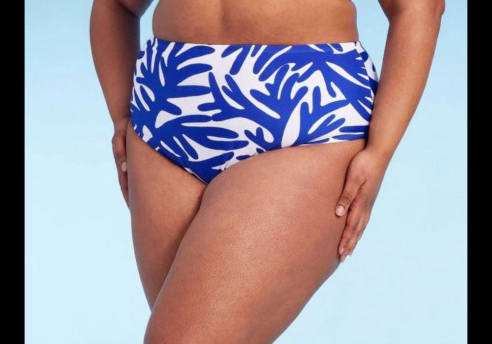 Kona Sol Women's High Waist Bikini Bottom in Blue Size 2X
