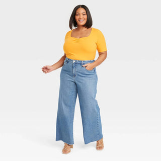 Ava & Viv Women's Top in Mango Orange Slim Fit Sweetheart Neck 2X