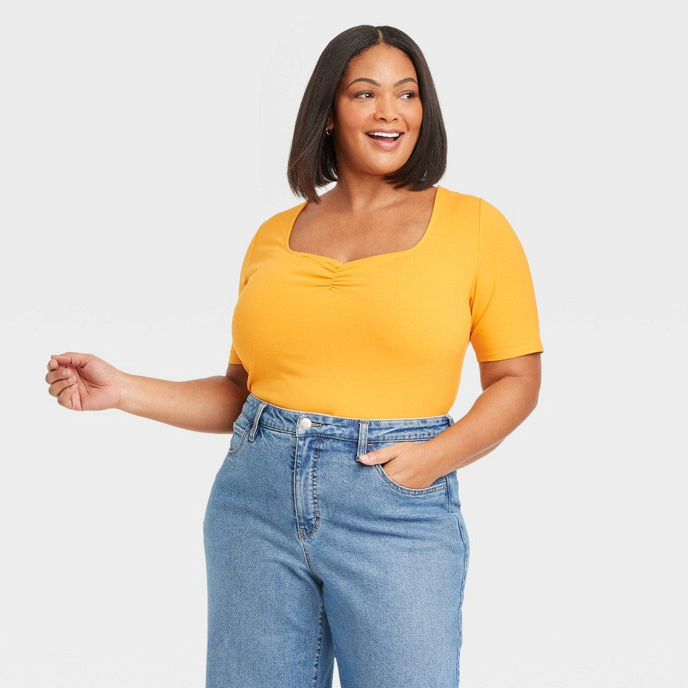 Ava & Viv Women's Top in Mango Orange Slim Fit Sweetheart Neck 2X