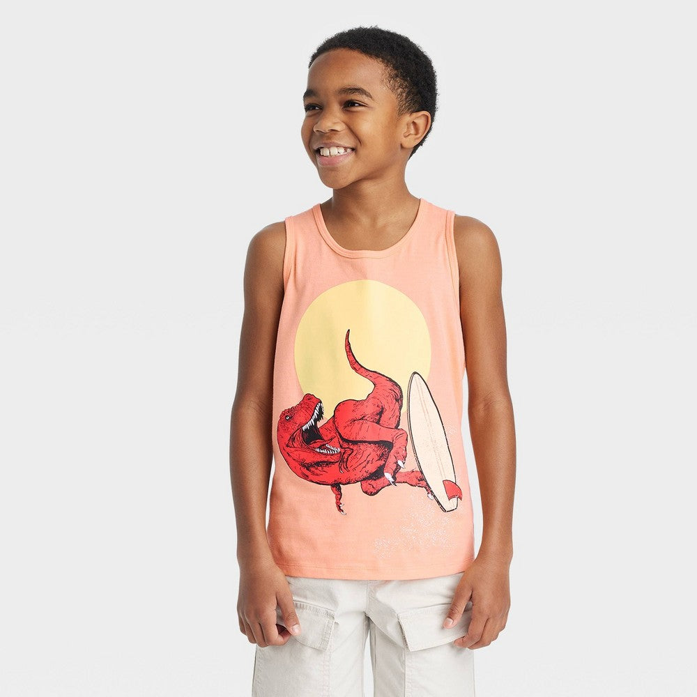 Boys' Dinosaur Graphic Tank Top - Cat & Jack™ Peach Orange S