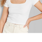 Wild Fable White Baby T-Shirt - Women's L Short Sleeve Square Neck Rib Fitted