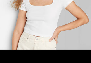 Wild Fable White Baby T-Shirt - Women's L Short Sleeve Square Neck Rib Fitted