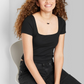 Wild Fable Women's Black Baby T-Shirt - Size L - Short Sleeve - Square Neck - Rib Fitted
