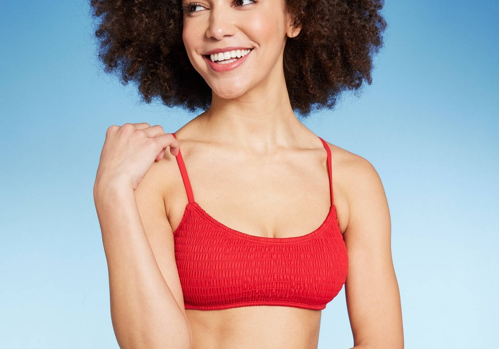 Wild Fable Red Smocked Bralette Bikini Top for Women Size M