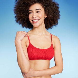 Wild Fable Red Smocked Bralette Bikini Top for Women Size M