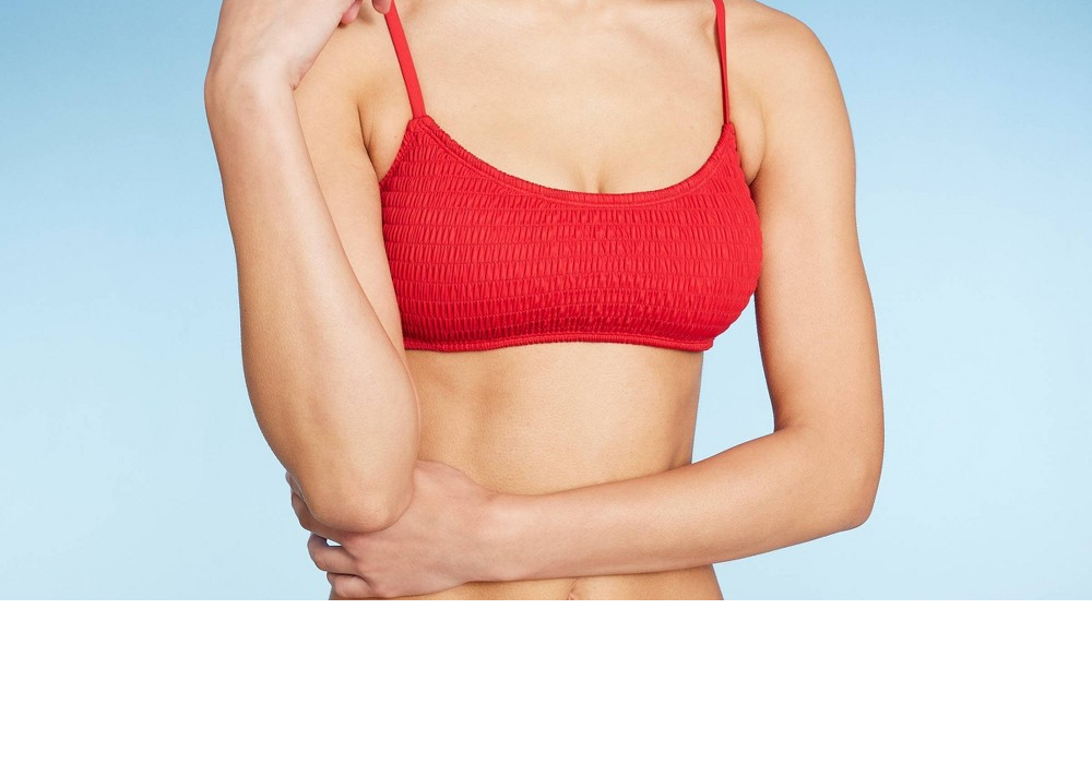 Wild Fable Red Smocked Bralette Bikini Top for Women Size M