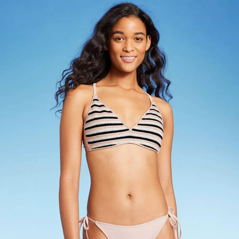 Wild Fable Women's Brown Striped Crochet Bralette Bikini Top Size S