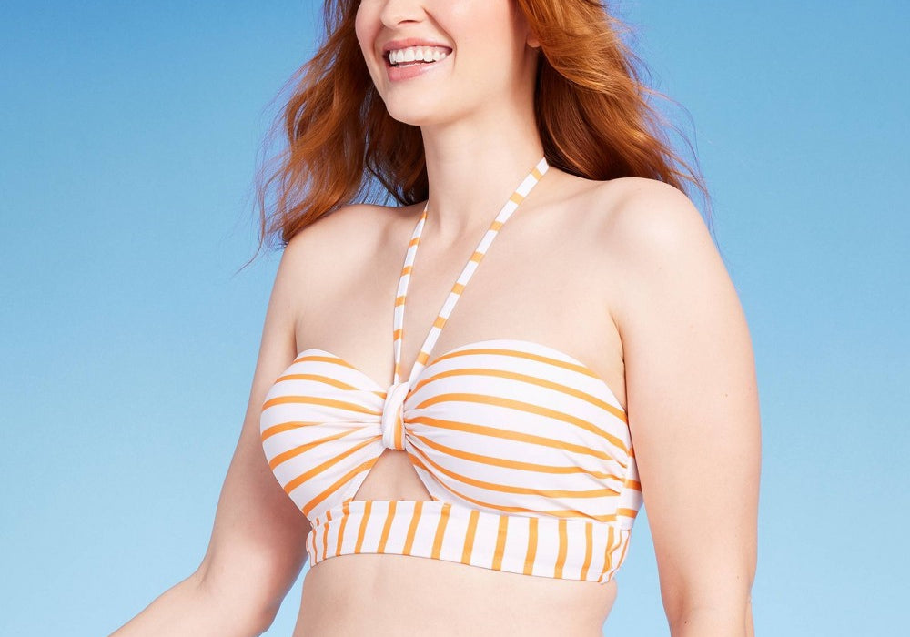 Shade & Shore Women's Orange Keyhole Bikini Top Lightly Lined Size 36C