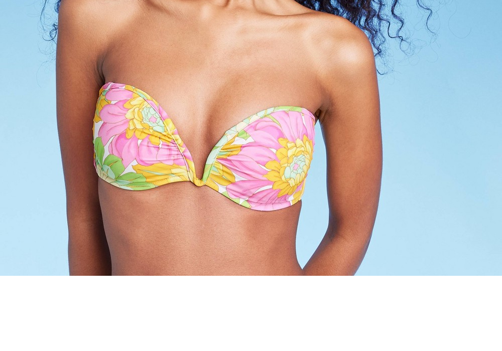 Shade & Shore V-Wire Bandeau Women's Bikini Top in Multi Floral Print Size 32B