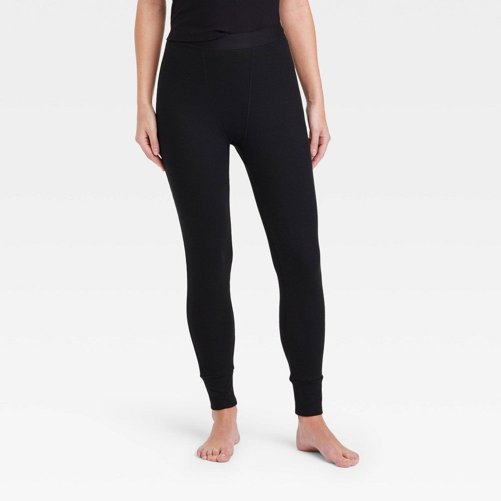 Soft Ribbed Women's Pajama Pants in Black - Size XL, Stars Above