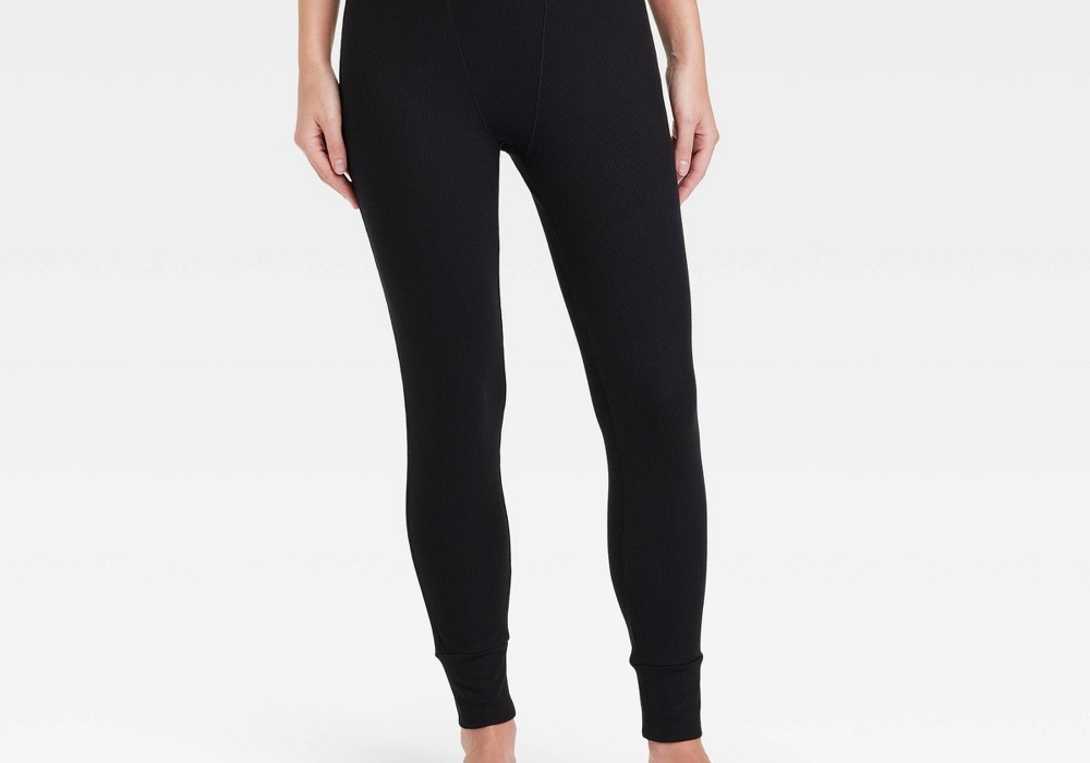 Soft Ribbed Women's Pajama Pants in Black - Size XL, Stars Above