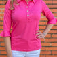Ana Clare - Solid Flounce Sleeve Polo Top