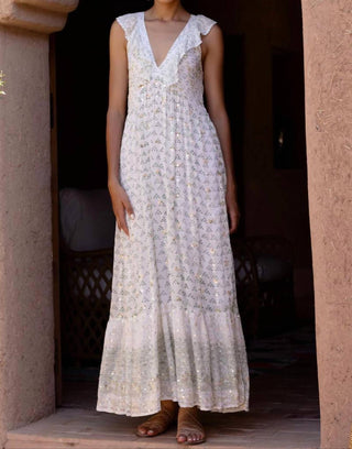 Oliphant - Ruffle V-Neck Maxi- Juniper Olive