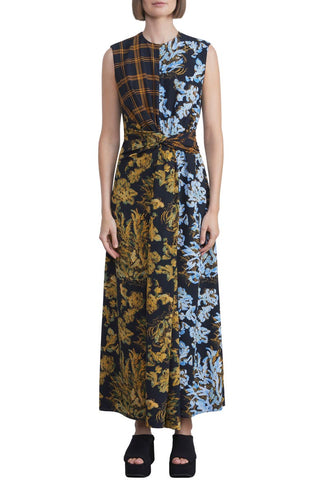 Lafayette 148 New York Women's Mixed Print Twist Waist Sleeveless Midi Dress Yellow Size 8