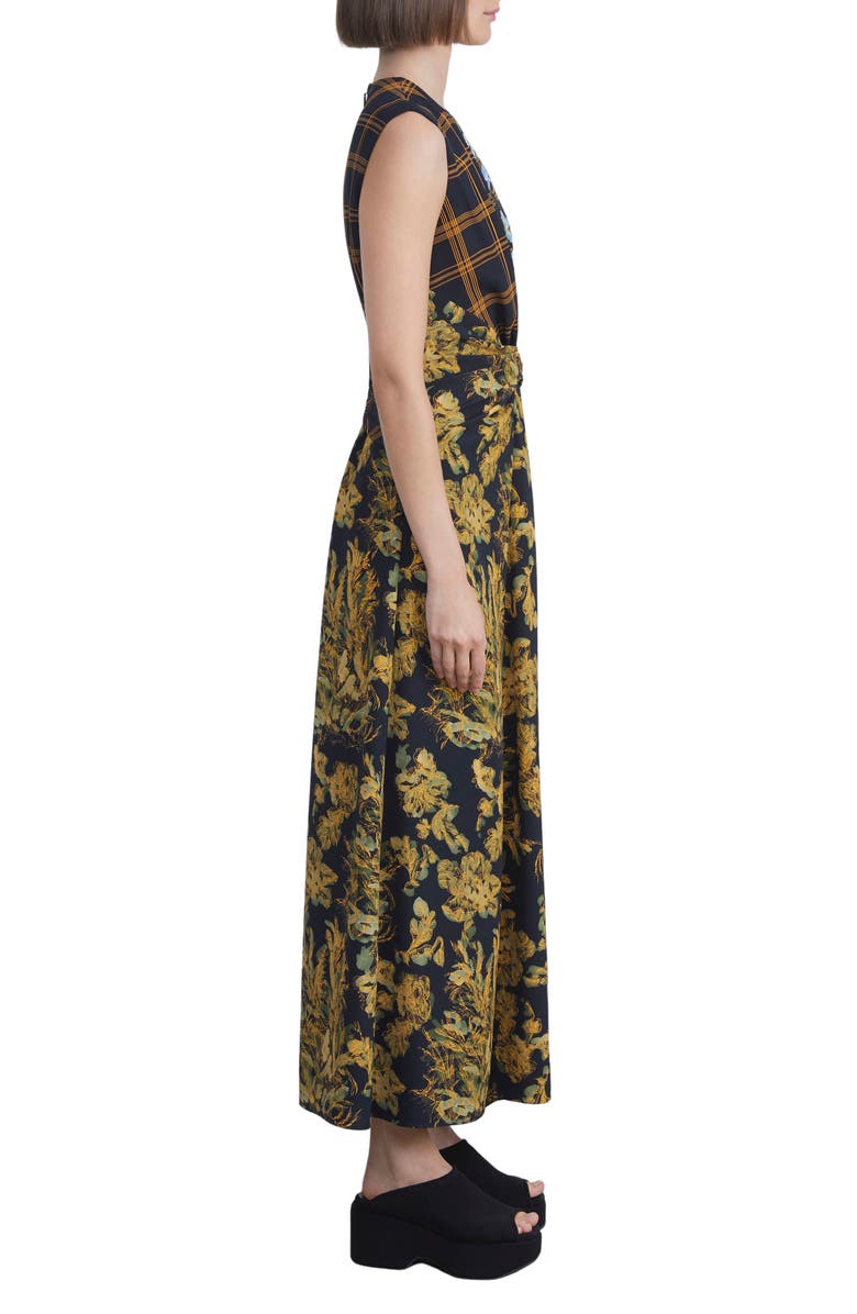 Lafayette 148 New York Women's Mixed Print Twist Waist Sleeveless Midi Dress Yellow Size 8