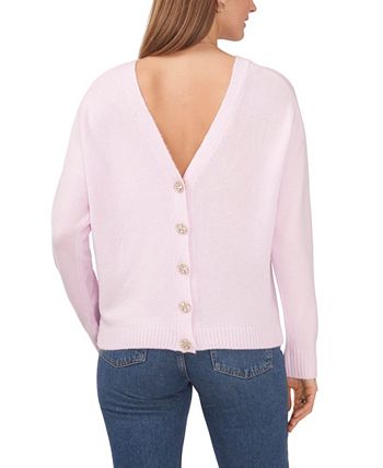 CeCe Women's Button V Neck Sweater Purple Size L