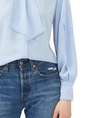 CeCe Women's Tie Neck Blouse Blue Size Medium