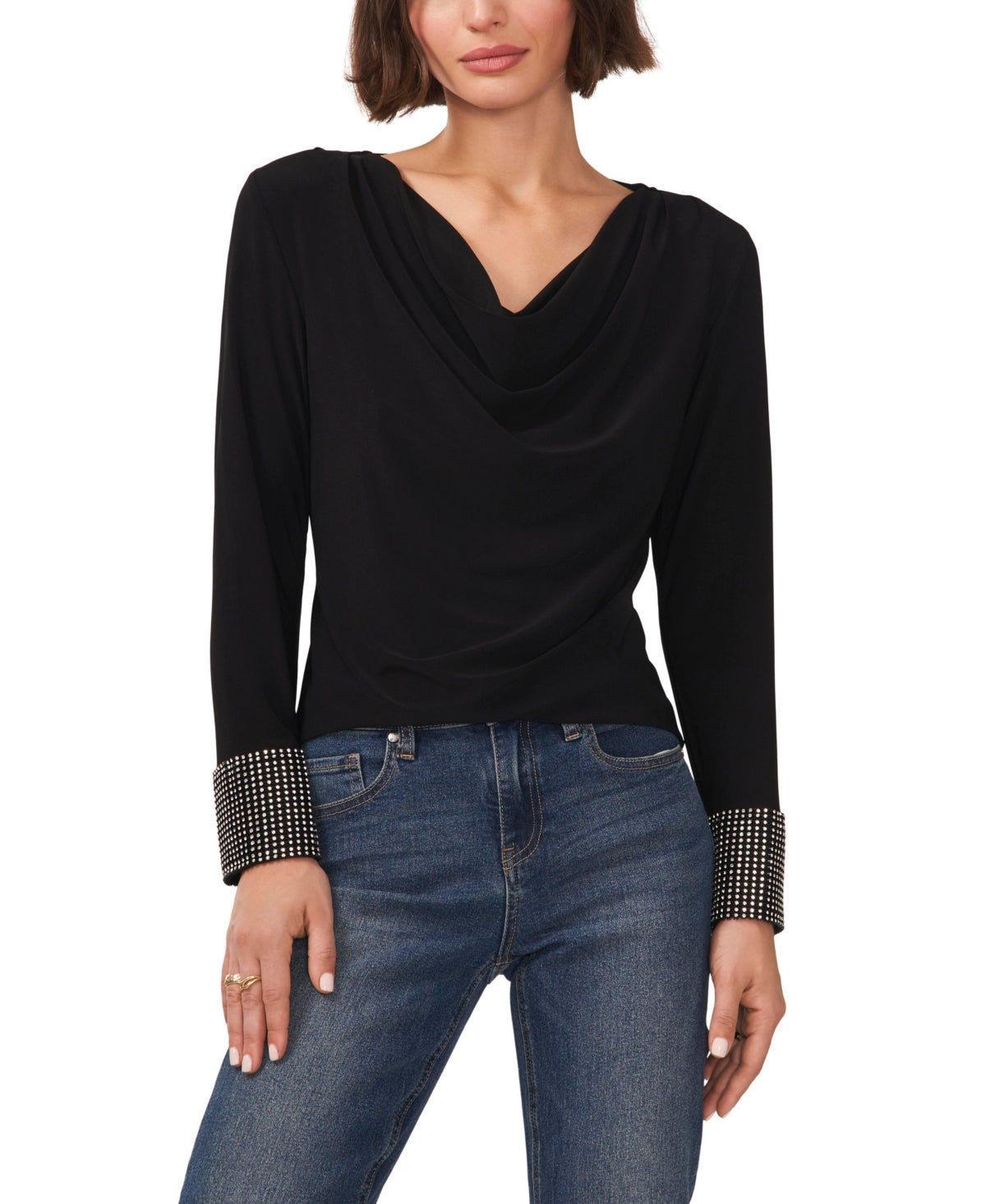 Vince Camuto Women's Long Sleeve Cowl Neck Top Black Size Medium