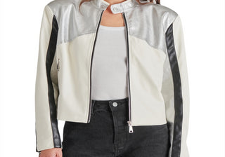 Steve Madden Helayna Color Blocked Moto Jacket Silver