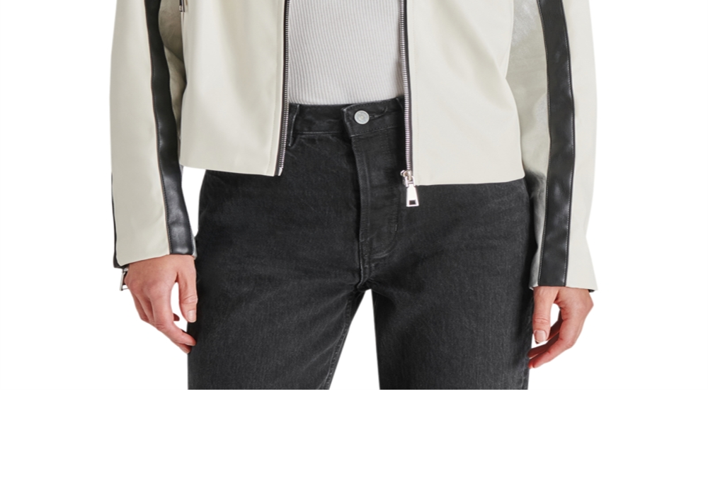 Steve Madden Helayna Color Blocked Moto Jacket Silver