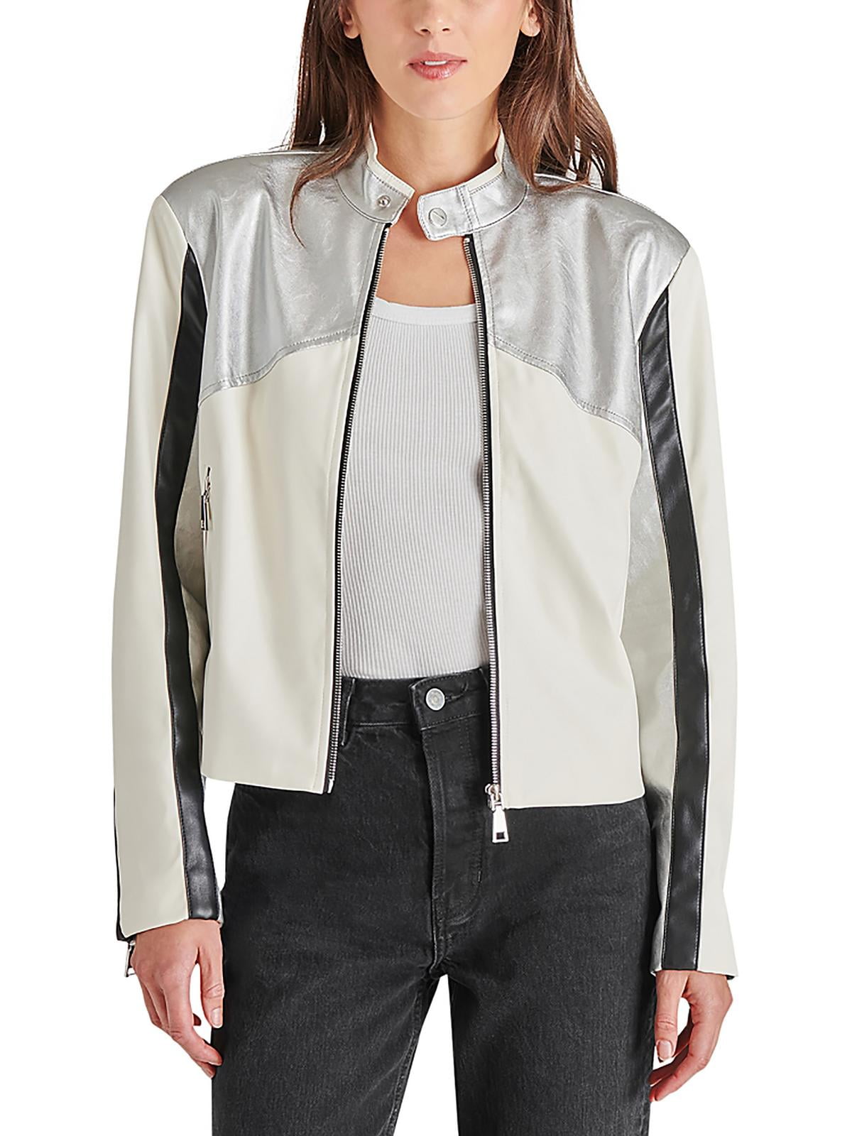 Steve Madden Helayna Color Blocked Moto Jacket Silver