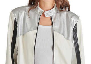 Steve Madden Helayna Color Blocked Moto Jacket Silver
