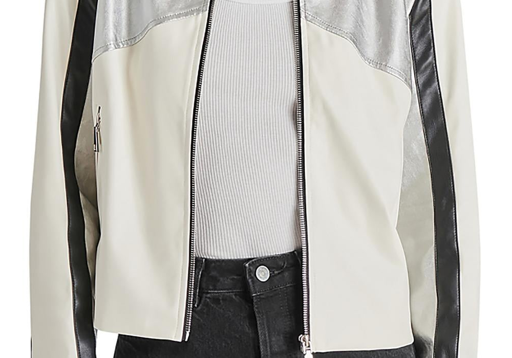 Steve Madden Helayna Color Blocked Moto Jacket Silver