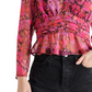 Steve Madden Women's Azura Floral-Print V-Neck Peplum Top - Dark Fuschia