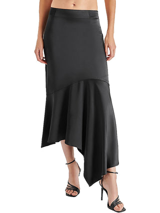 Steve Madden Lucille Satin Asymmetric Midi Skirt Black
