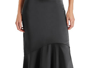 Steve Madden Lucille Satin Asymmetric Midi Skirt Black