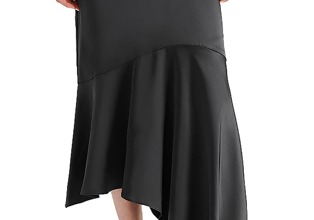 Steve Madden Lucille Satin Asymmetric Midi Skirt Black